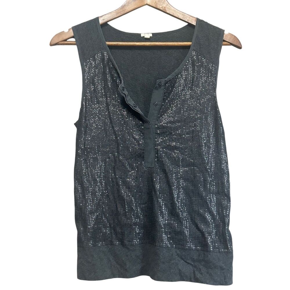 J. Crew Gray‎ Sequin Sleeveless Tank Top Button Accent